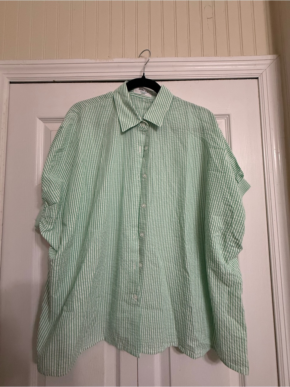 Double Zero Mint Green & White Striped Button-Down Shirt